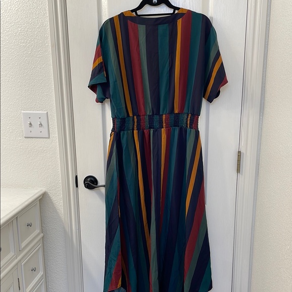 BloomChic Green and Blue Asymmetrical  Wrap Sundress - Picture 6 of 8